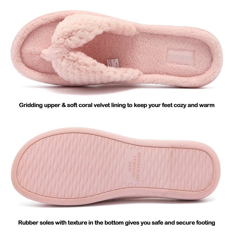 CIOR Women's Cozy Memory Foam Spa Thong Flip Flops House Indoor Slippers Plush Gridding Velvet Lining Clog Style-U1MTW017-30-Pink-38-39 - Image 5